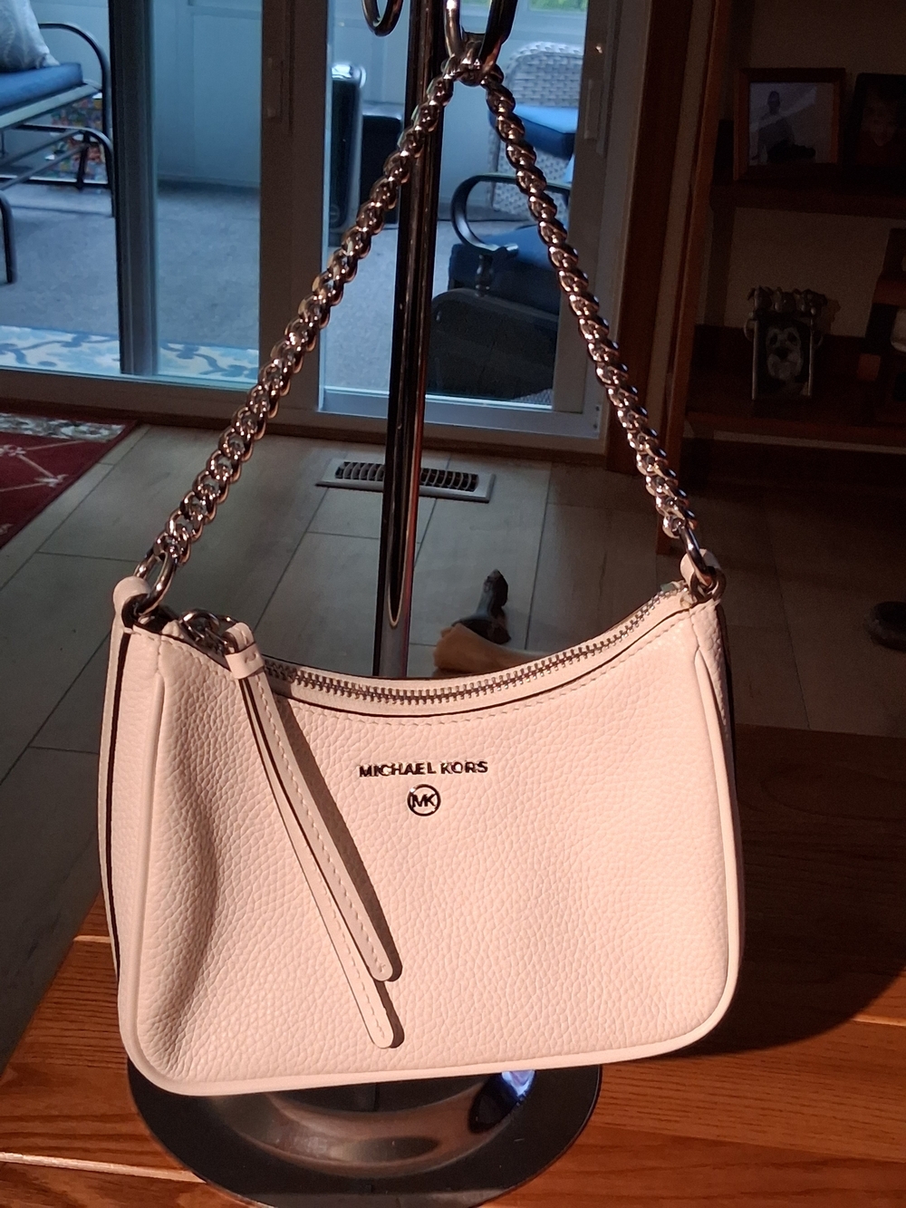Michael Kors Pebbled White Leather Chain-Handle Shoulder Bag